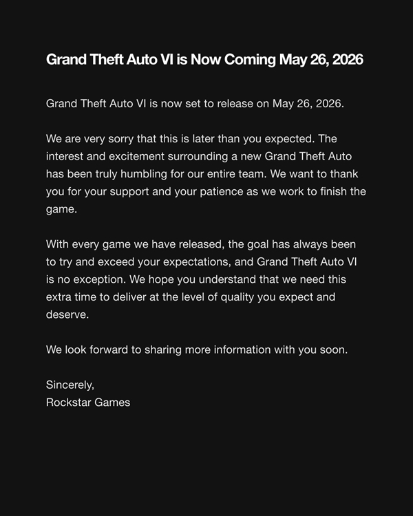 《GTA 6》延至明年